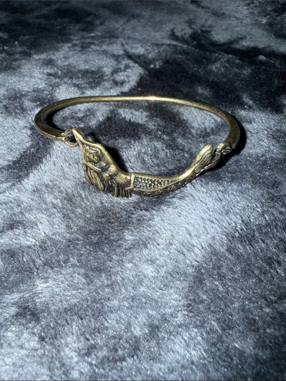 Antique Gold Tone Mermaid Bangle Bracelet - Brass Finish